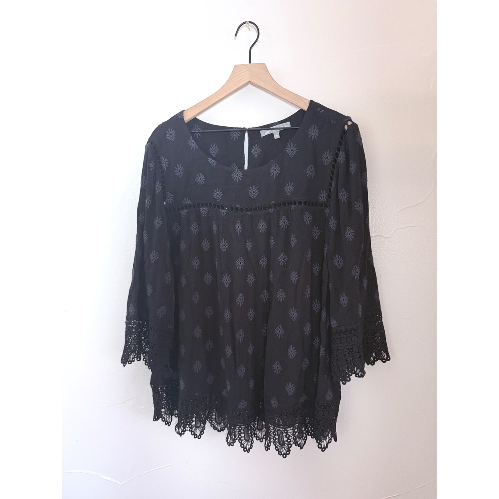 Daniel Rainn 1X Black Embroidered Rayon Cotton Lace Boho Blouse Top